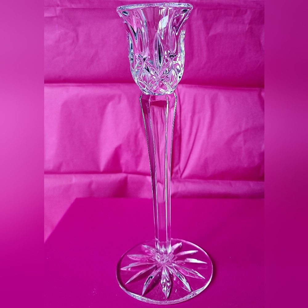NWOT 8" Lead Crystal 1" Taper Candleholder-Pedestal-Star Design - Made in German